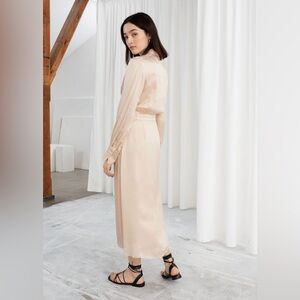 & OTHER STORIES Belted Satin Midi Dress Peach/cream pink sz 0
